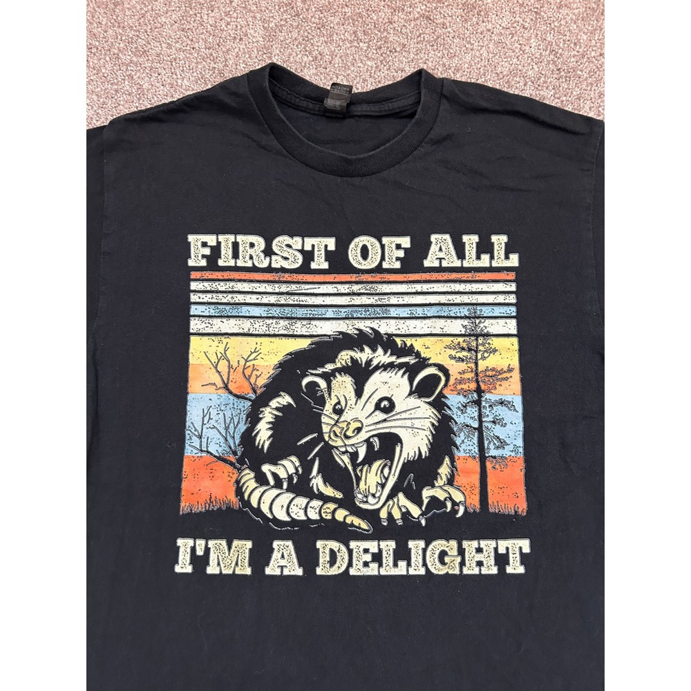 VTG Opossum Graphic Tee Mens M Black Excellent First Of All Im A Delight